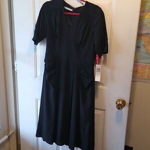 NWT Suite 7 Black Women's 8 Structured Dress V Neck Granny Chic Cottagecore